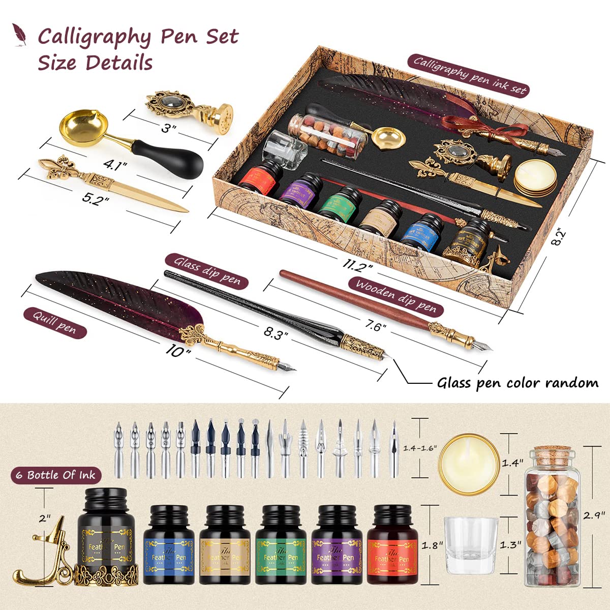 Climberty Feather Pen with Ink, Calligraphy Feather Pen with Wax Seal Stamp, Includes Feather Dip Pen, Glass Dip Pen, 6 Ink, 18 Replacement Nibs, Pen Holder, Seal Stamp, Wax Beads, Wax Spoon (Red) Climberty Feather Pen with Ink, Calligraphy Feather Pen with Wax Seal Stamp, Includes Feather Dip Pen, Glass Dip Pen, 6 Ink, 18 Replacement Nibs, Pen Holder, Seal Stamp, Wax Beads, Wax Spoon (Red)
